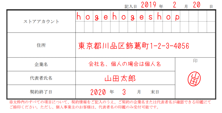 ヤフーストア解約通知記入例